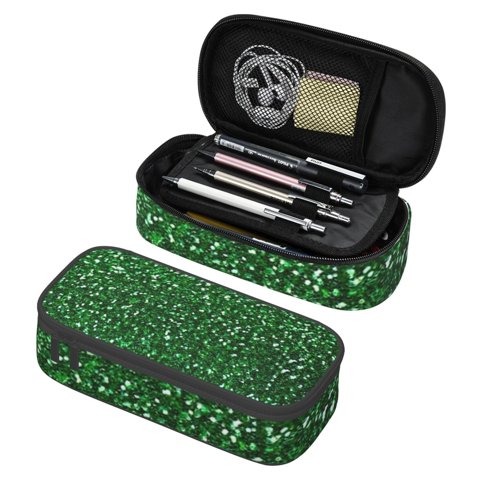 QHWLR Green Sequin Sparkle print Pencil Case Large Capacity Pen Pouch for interlayer Adults Cosmetic Bag Supplies ﻿, Black