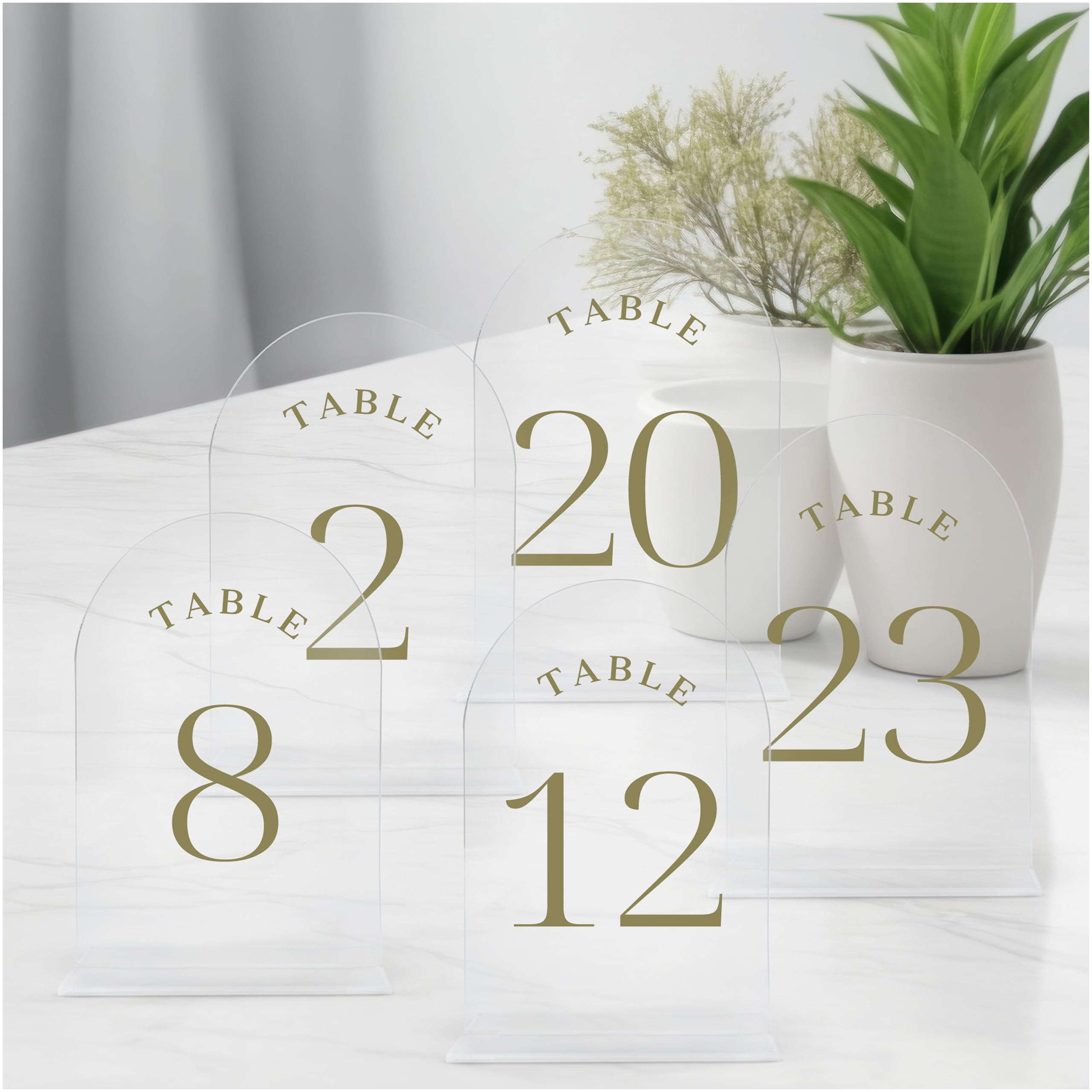 Table Numbers for Wedding Reception - Transparent Acrylic with Gold Writing, (Set of 1-30) Elegant Table Number Holders