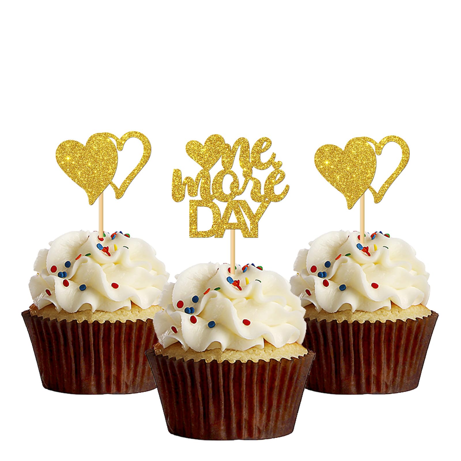 MonMon & Craft One More Day Cupcake Toppers/Wedding Rehearsal/Wedding Engagement Mr & Mrs Party Cupcake Dessert Decorations - Bridal Shower Cupcake Toppers Glitter 24 Pcs