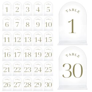 table numbers for wedding reception - transparent acrylic with gold writing, (set of 1-30) elegant table number holders