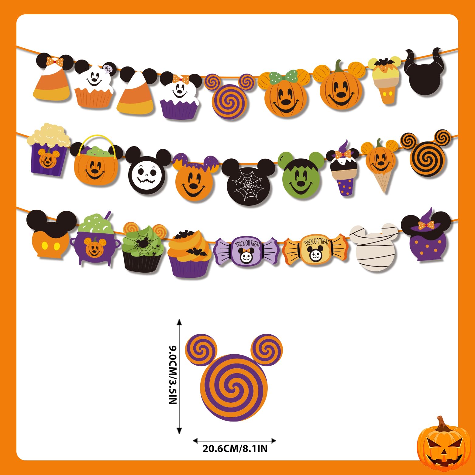 Mickeey Mouse Halloween Decorations Banner Pumpkin Style Halloween Banner Trick or Treat Halloween Garland Candy Banner for Halloween Party Decorations