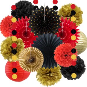 red black gold party decorations casino theme graduation tissue pom poms streamers paper lanterns hanging paper fans game night women men birthday wedding baby shower bachelorette party decoration