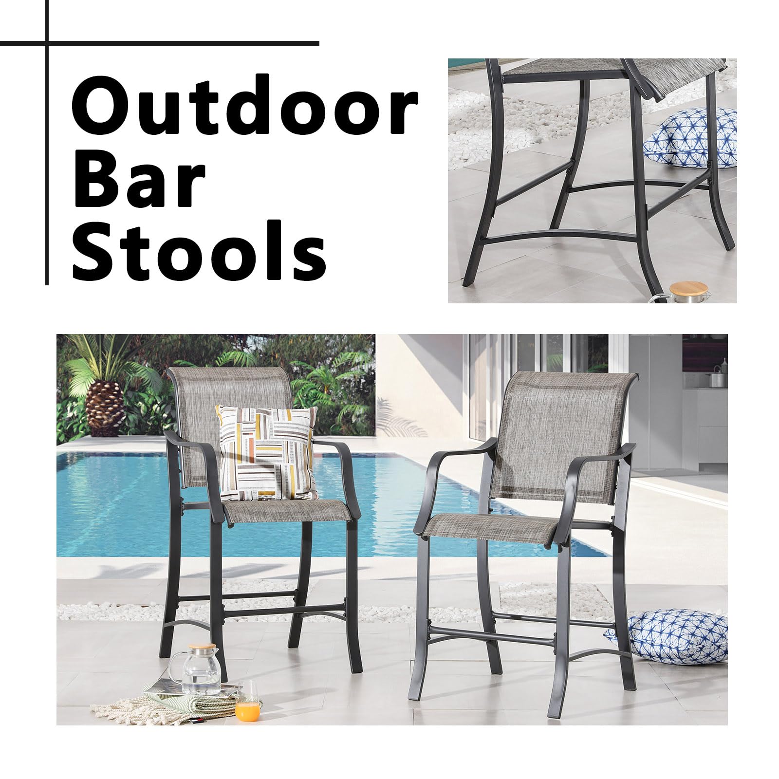 Generic WISLEY 2 Piece Outdoor Bar Stools,Textilene Fabric and Sturdy Steel Frame,All Weather Patio Chairs for Backyard poolside Garden(Grey)