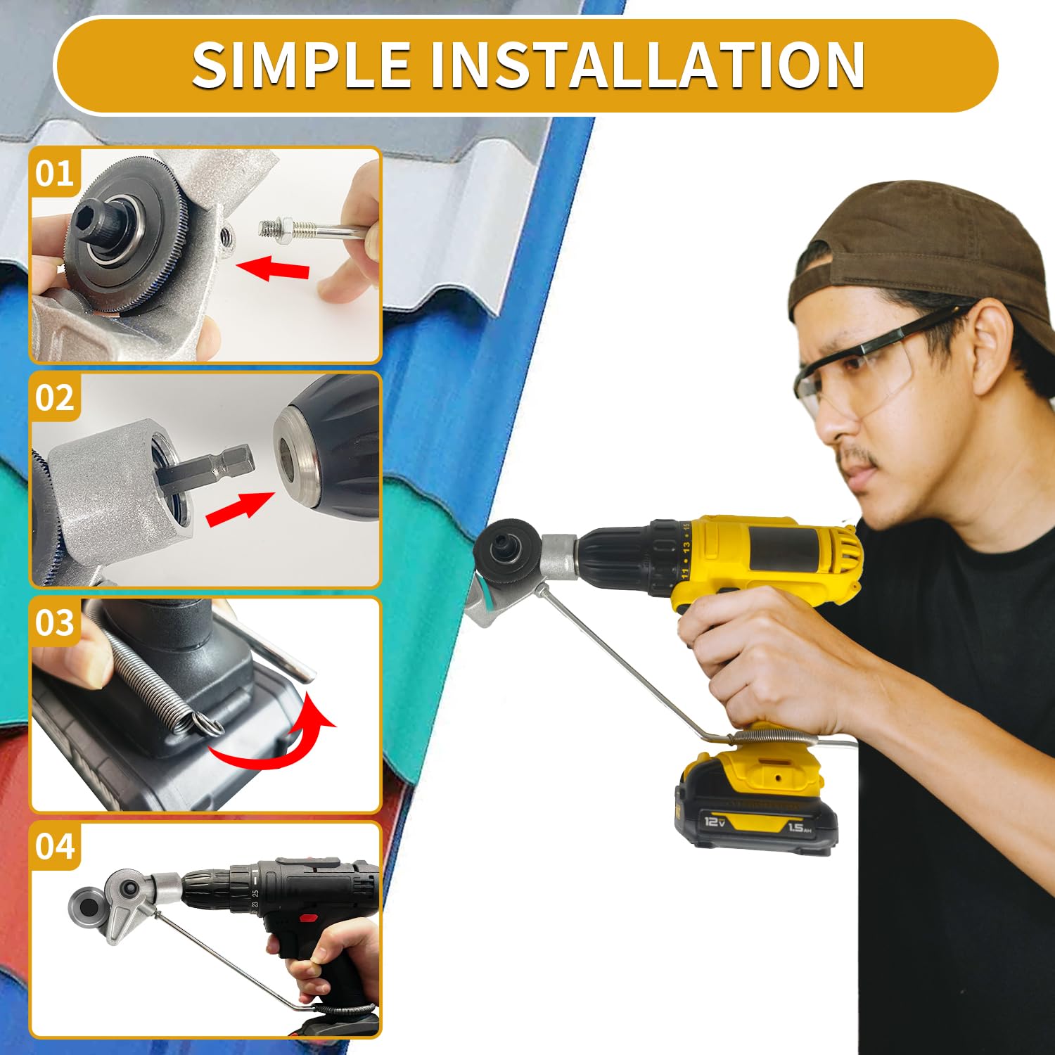 EaSygnal Electric Drill Plate Cutter-Metal Cutter for Drill,DIY Sheet Metal Cutter Drill Attachment,Drill Cut Pro Metal Cutting Adapter,Sheet Metal Cutter for Color Steel Tile,Steel,Iron,Aluminum