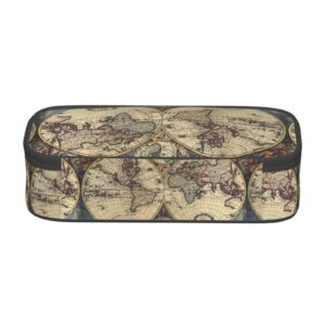 QHWLR Ancient Map World Globe print Pencil Case Large Capacity Pen Pouch for interlayer Adults Cosmetic Bag Supplies ﻿, Black