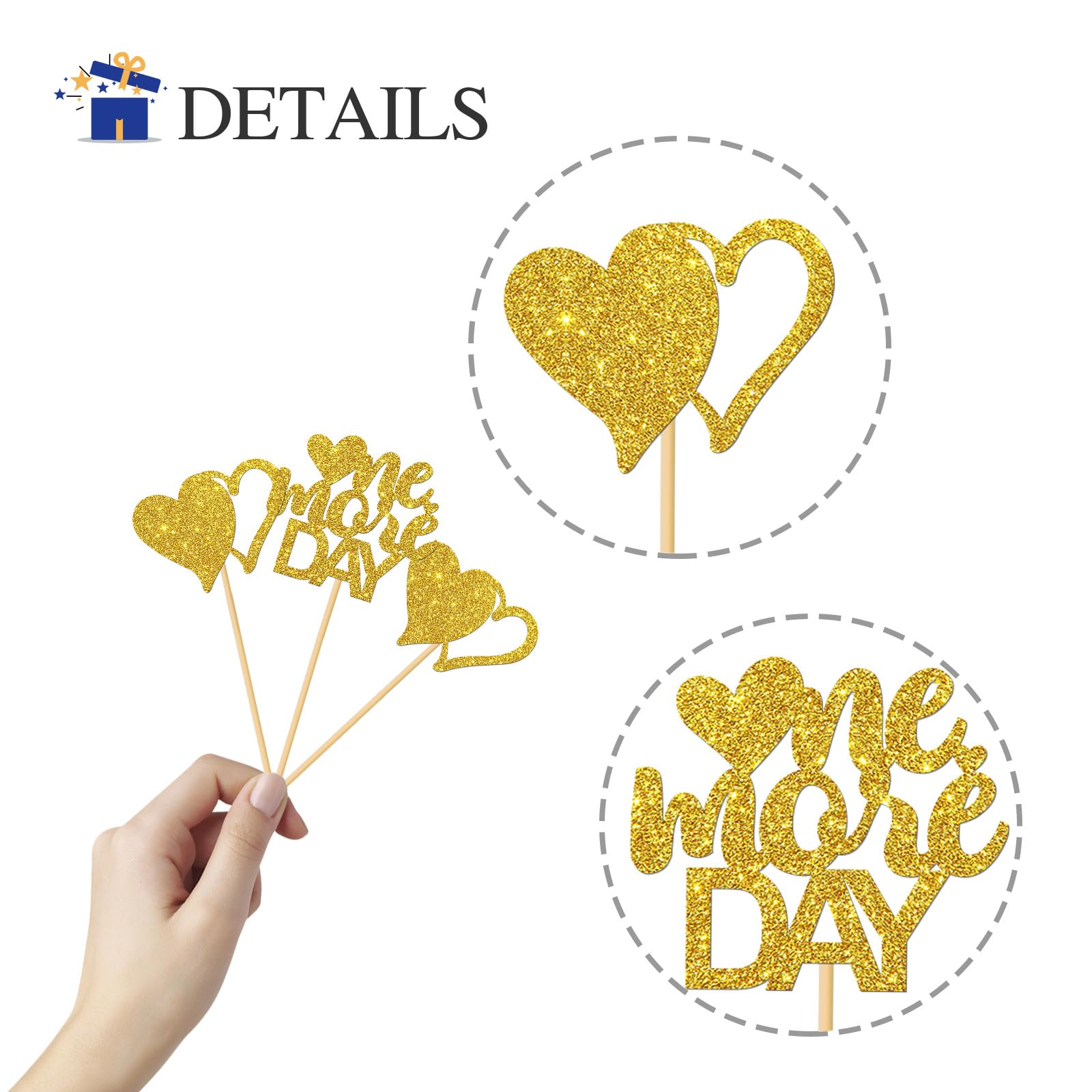 MonMon & Craft One More Day Cupcake Toppers/Wedding Rehearsal/Wedding Engagement Mr & Mrs Party Cupcake Dessert Decorations - Bridal Shower Cupcake Toppers Glitter 24 Pcs