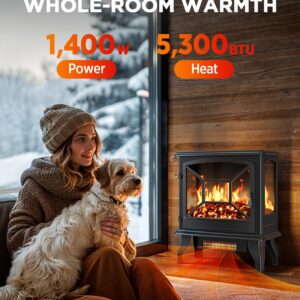 Silonn Electric Fireplace Heater, 5300 BTU Portable Fireplace with App & Remote,24-inch Low Noise Electric Fire Place with 5 Brightness Levels, Temp Control & Timer for Living Room, Bedroom, Black