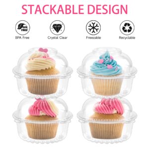 Zezzxu 100 Pack Individual Cupcake Containers, Clear Plastic Cupcake Holders with Dome Lids, Single Cupcake Carriers for Cupcakes, Hot Cocoa Bombs, Muffins, Pastries