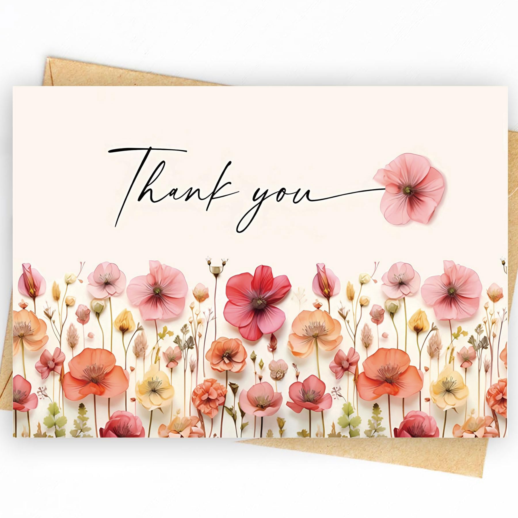 25 Pack, Floral Thank You Cards, Thank You Cards with Envelopes, Small Thank You Cards, Thank You Nores with Envelopes, Wildflower, Thank You Cards for Birthday, Baby Shower, Bridal Shower, Wedding