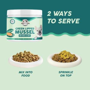 Benji & Louie Green Lipped Mussels Powder for Dogs and Cats 3.17 oz (90g) - 300 Servings - Sourced from USA - Rich in Omega-3 Fatty Acids for Joint, Skin & Coat Health, Made in USA