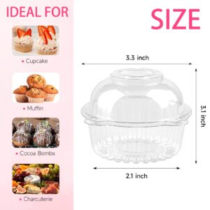 Zezzxu 100 Pack Individual Cupcake Containers, Clear Plastic Cupcake Holders with Dome Lids, Single Cupcake Carriers for Cupcakes, Hot Cocoa Bombs, Muffins, Pastries