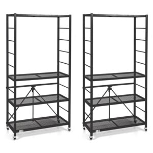 origami r2 series folding heavy duty steel storage rack adjustable shelving portable home organization unit with wheels, set of 2, black