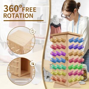 360° Fully Rotating Wooden Thread Holder，Embroidery Thread Organizer，Thread Rack for Sewing with 84 Spools，Thread Braiding Holder Storage for Quilting, Embroidery，Hair-braiding and Jewelry