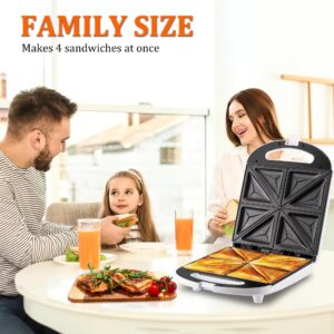 Pukomc Breakfast Sandwich Maker, 4-Slice Sandwich Press with Non-Stick Plates,Grilled Cheese Maker, Indicator Lights, Cool Touch Handle, Easy to Clean and Store