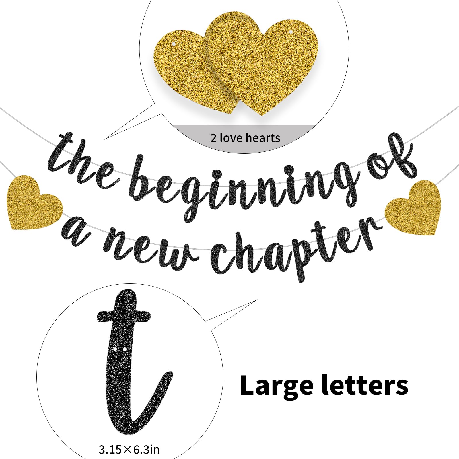 The Beginning of a New Chapter Banner Funny Going Away Party Graduation Happy Retirement Party Decorations Supplies Glitter Black Gold Goodbye Farewell Party Decor for Coworker Friends Graduates