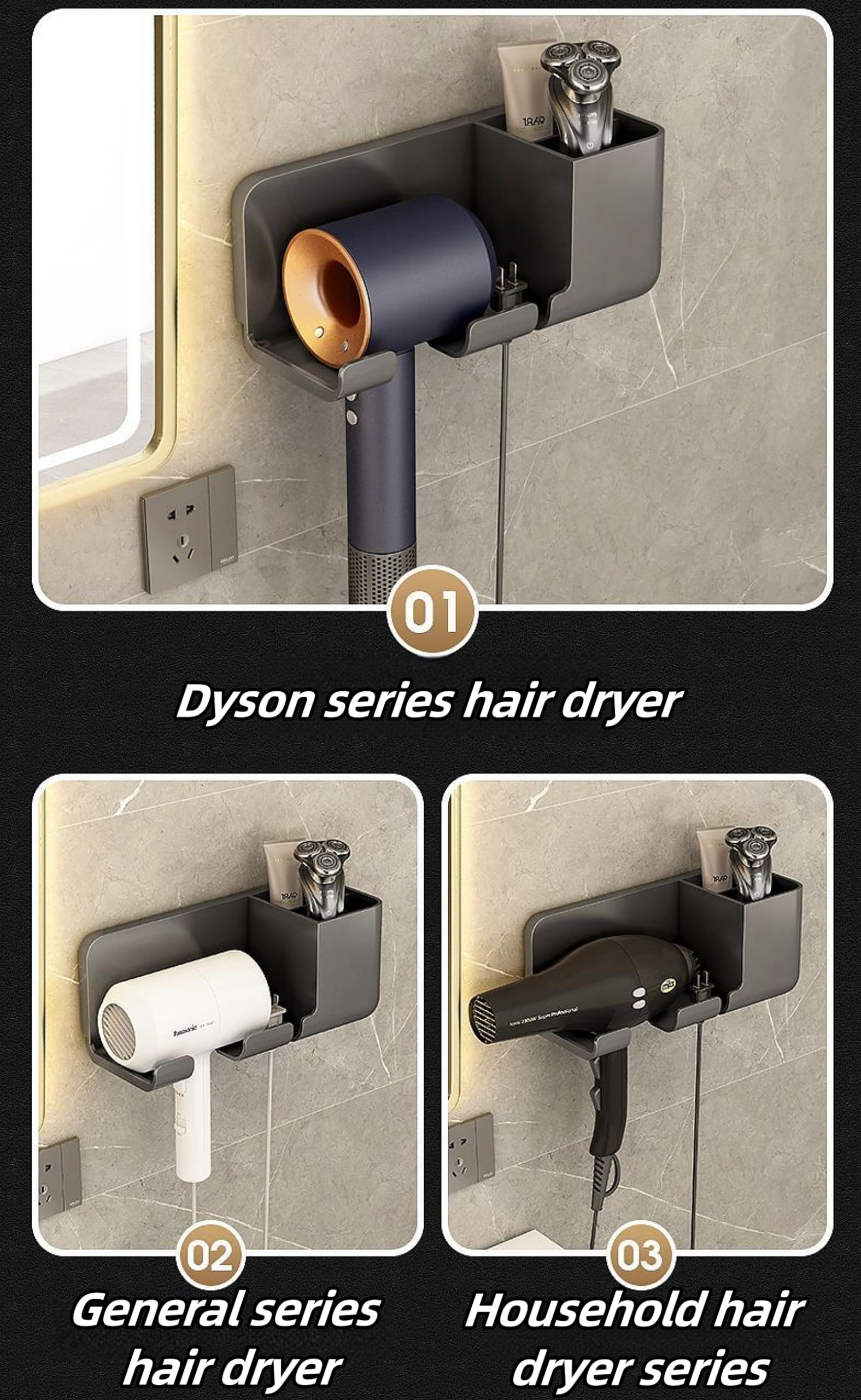 ZCYJHOT Hair Dryer Holder Wall Mounted, Self Adhesive Hair Dryer organizer Wall Mount, Blow Dryer Holder for Dyson Supersonic, Hair Dryer Stand for Bathroom