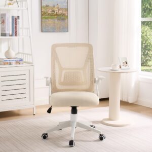 VECELO Mid-Back Swivel Ergonomic Office Chair with Adjustable Arms Mesh Lumbar Support for Computer Task Work, Beige