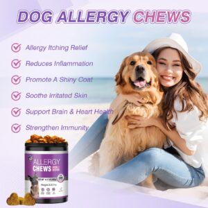 Dog Allergy Chews 200PCs - Dog Allergy and Itching Skin Relief Anti Itch Aller Immune Bites for Dogs Itching Itchy Paw Relief Itch Allergy Probiotics Support Chew Vitamins for Skin and Coat Allergies