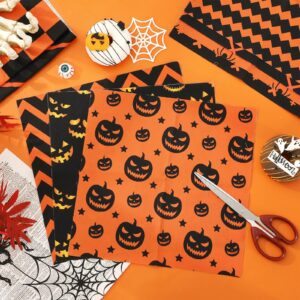 Whaline 12Pcs Halloween Cotton Fabric Bundles 10 x 10 Inch Spider Pumpkin Bat Plaid Stripe Dot Fat Quarters Orange Black Squares Sewing Fabrics for DIY Craft Party Decor