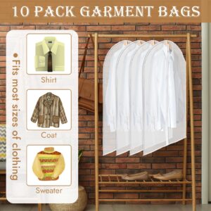 Garment Bags for Hanging Clothes, Garment Bags with Zipper, Garment Bags for Travel, Translucent Suit Bag for Hanging Clothes, Suits (23'' X 39'', 10 Pack)