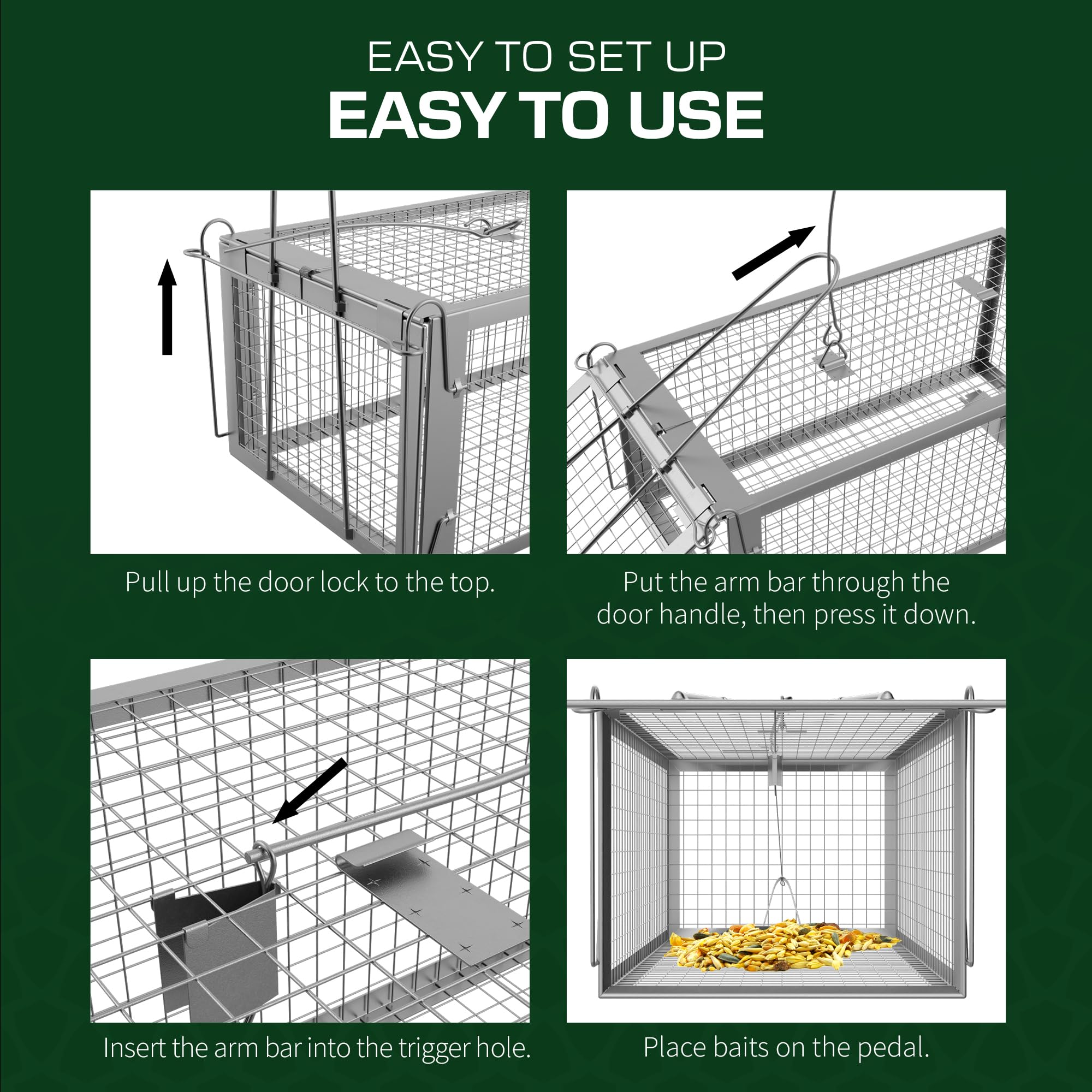 Live Animal Trap Cage - 12.5" x 6.5" x 5.5" Humane Rat Trap, Chipmunk Trap, Squirrel Trap, Rodent Trap - Catch and Release - Heavy Duty Reusable No Kill Live Trap for Small Critters - Indoor/Outdoor