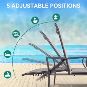 YITAHOME Outdoor Chaise Lounge Chair Set of 3, Patio Lounge Chair with Side Table and 5 Adjustable Positions, Textile Pool Chaise Lounger for Outdoor, Patio, Beach, Yard (Beige)