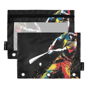 hrzdove baseball players sports pencil case pouch for 3 ring binder 2 set small pencil bag cases zipper pouch clear binder organizer pencil pouches for college office storing supplies work