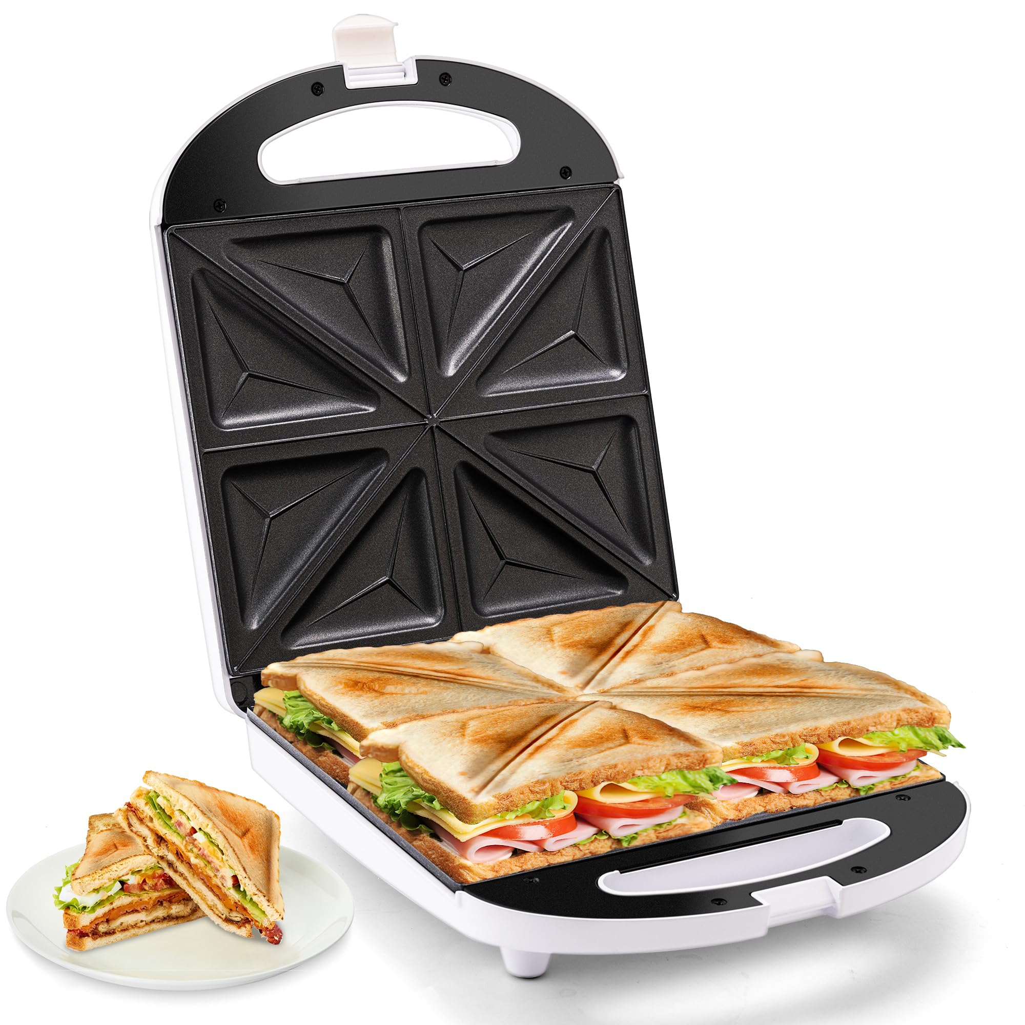 Pukomc Breakfast Sandwich Maker, 4-Slice Sandwich Press with Non-Stick Plates,Grilled Cheese Maker, Indicator Lights, Cool Touch Handle, Easy to Clean and Store