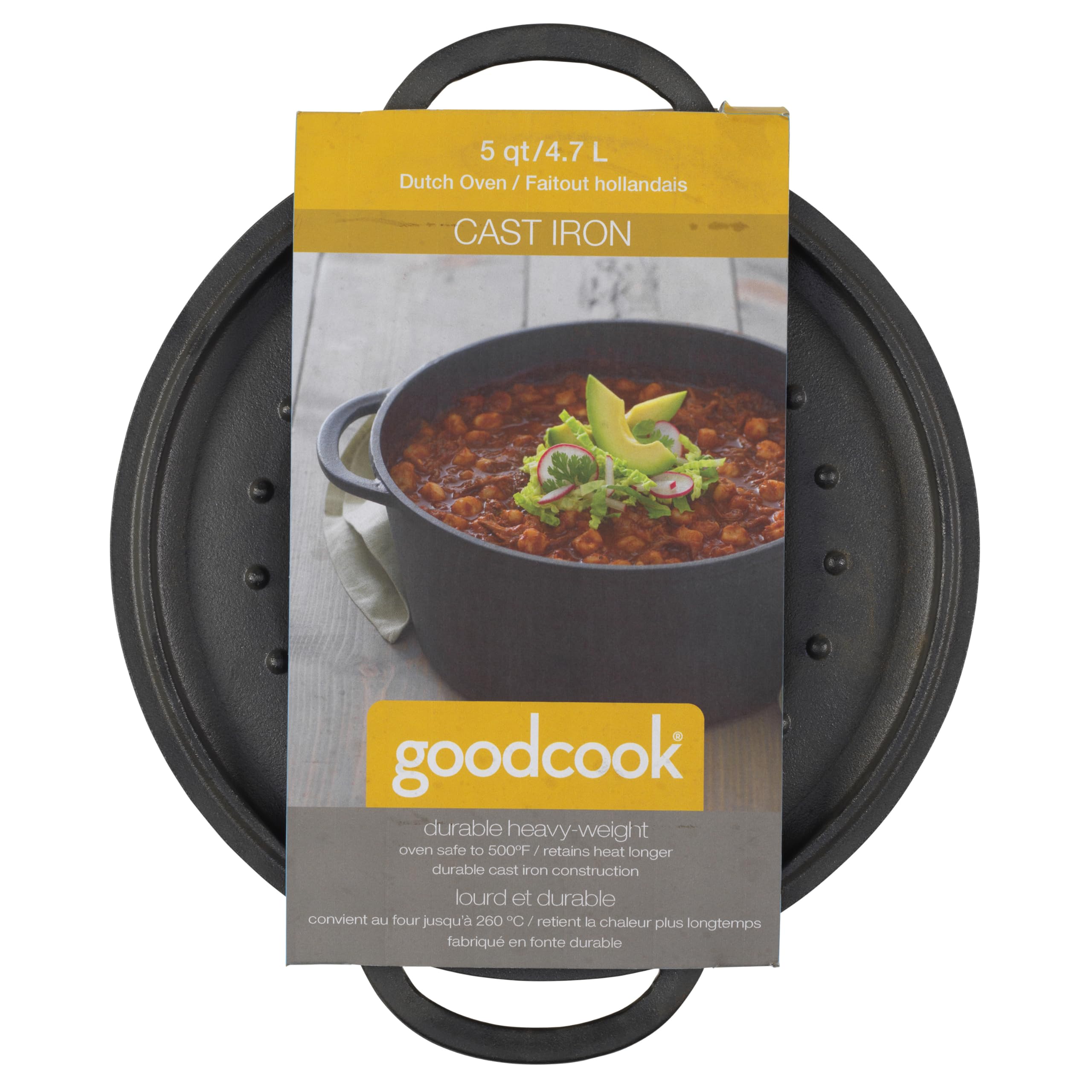 GoodCook Pre-Seasoned Cast Iron Dutch Oven, 5 Quart, Black