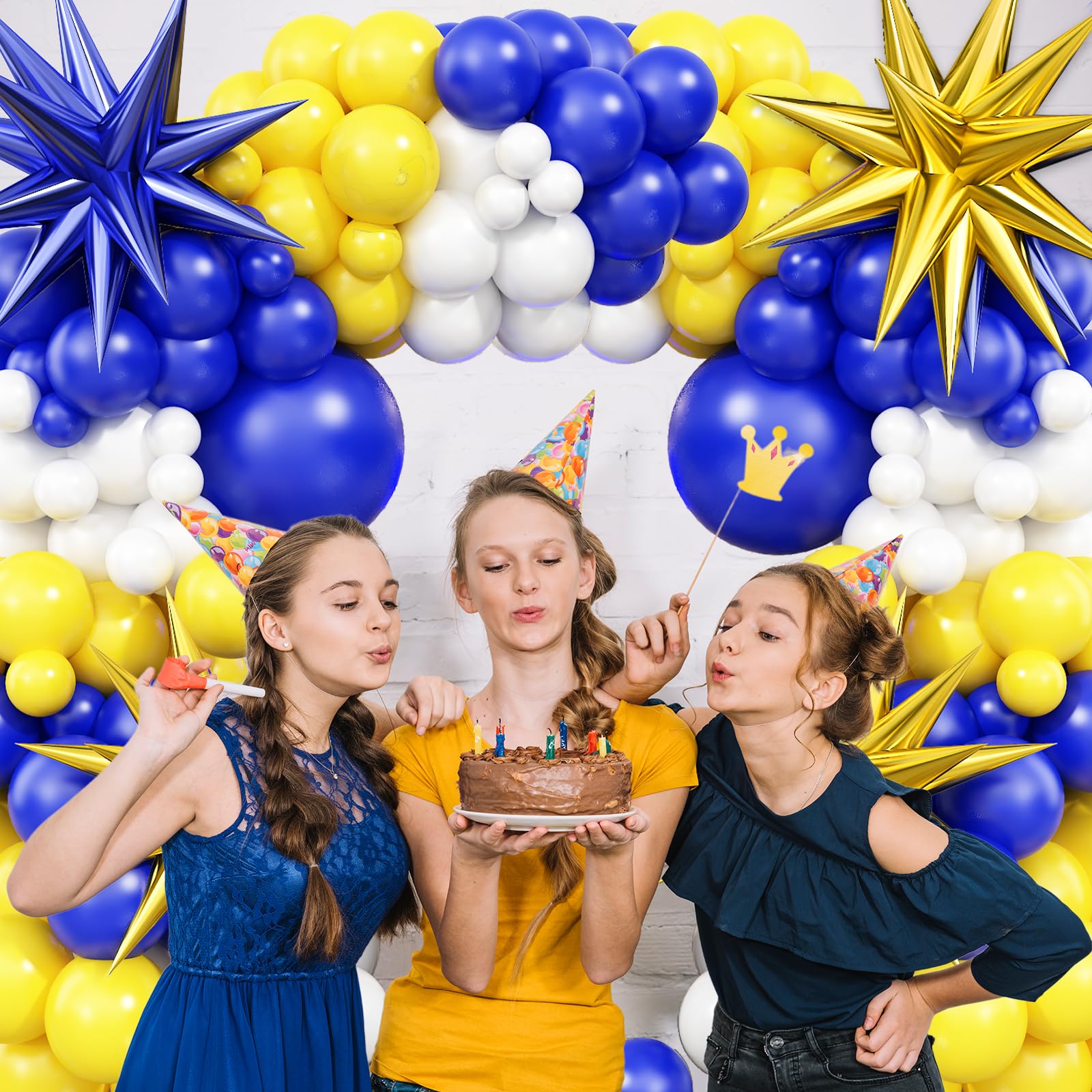 Blue Yellow Balloon Arch Kit, Royal Blue and Yellow White Balloons Garland Kit with 4D Foil Star Balloons, Yellow Blue Balloon for Baby Shower Anniversary Birthday Wedding Graduation Party Decoration