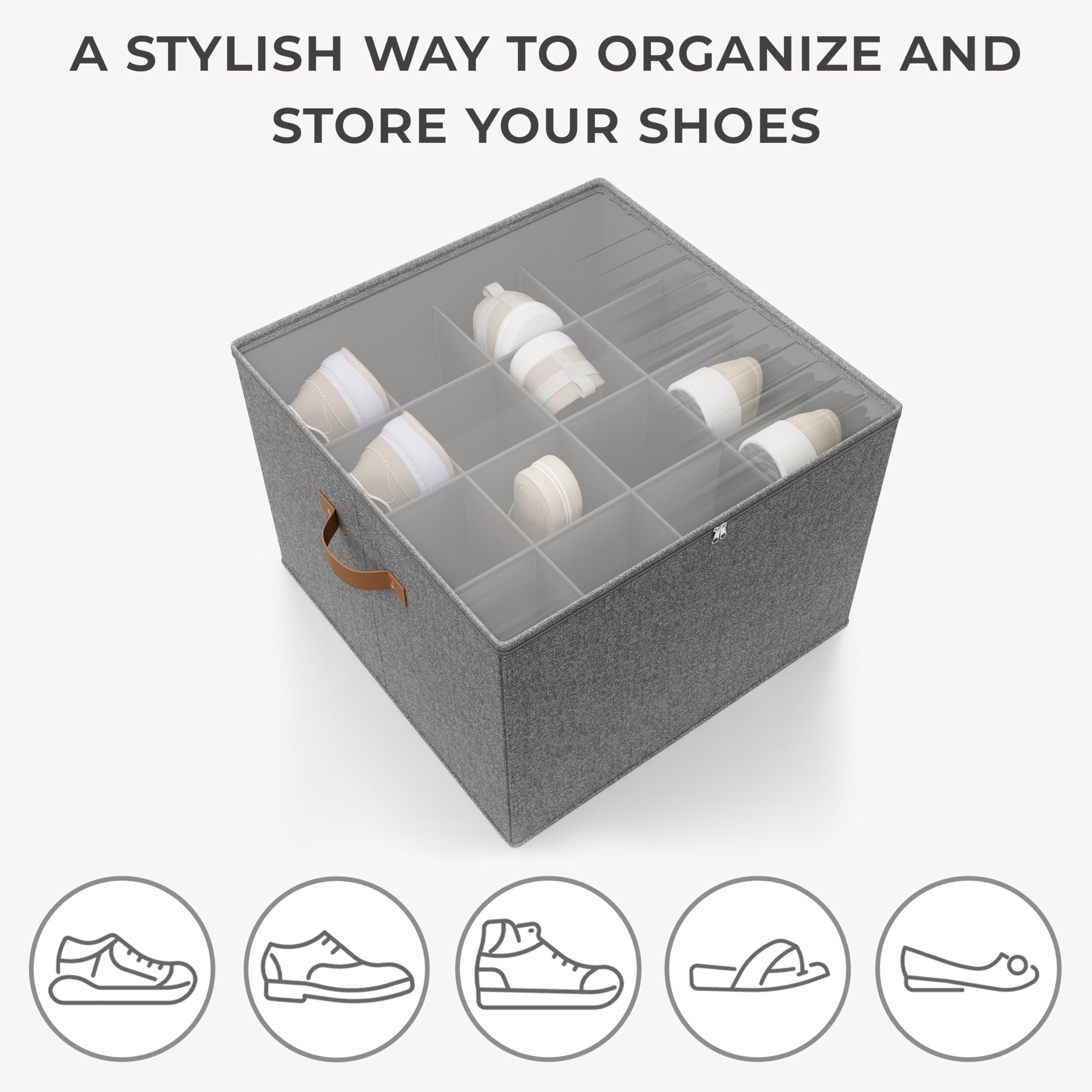 ZICOTO Beautiful Shoe Organizer For Your Closet - Spacious Linen Shoe Storage Box With Adjustable Compartments For Space Saving Storage - Quality Holder to Store Your Shoes For Easy Access