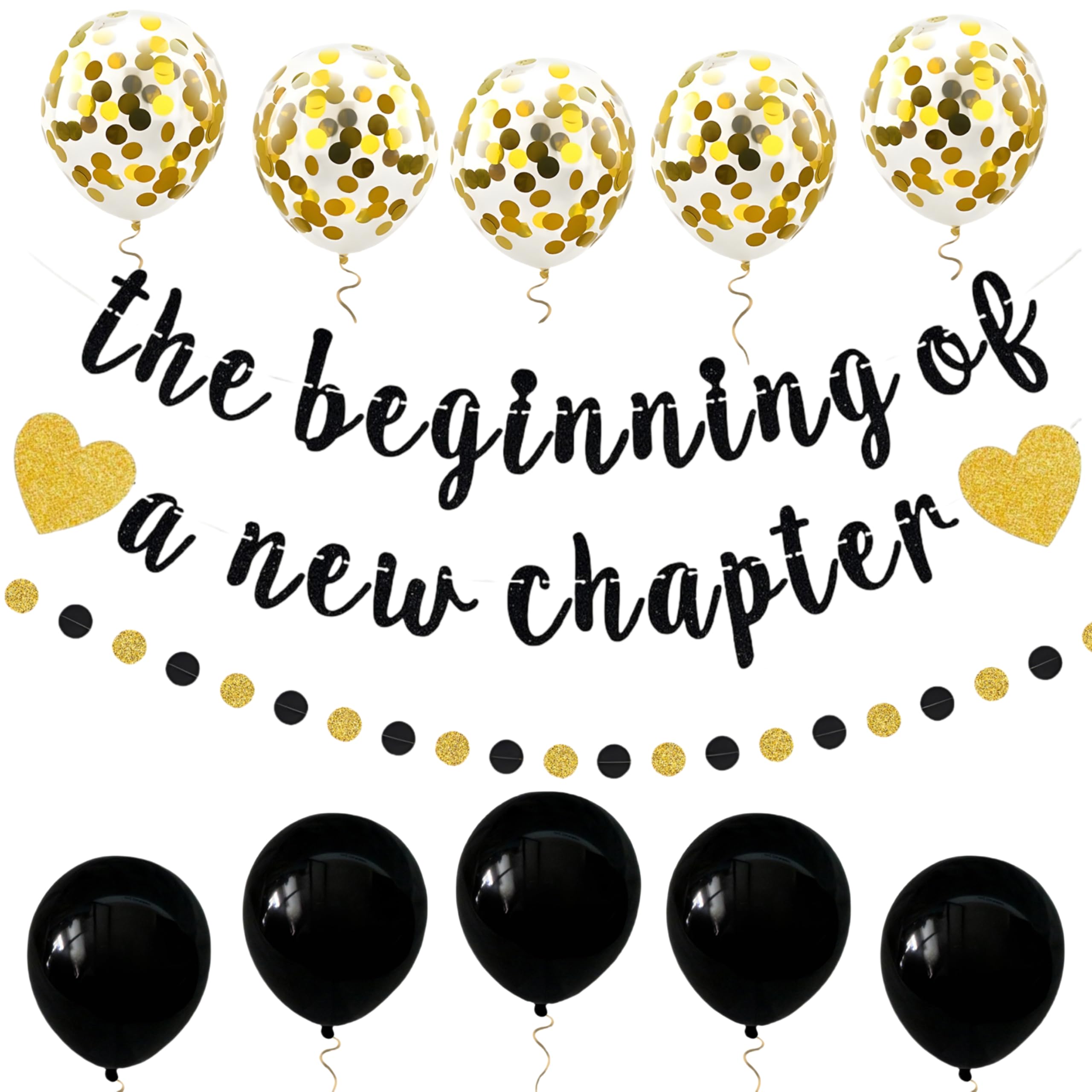 The Beginning of a New Chapter Banner Funny Going Away Party Graduation Happy Retirement Party Decorations Supplies Glitter Black Gold Goodbye Farewell Party Decor for Coworker Friends Graduates