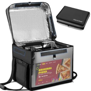 nesthao insulated food delivery bag for delivery,magnetic catering delivery box with support frame/cup holders/drink carriers,great for catering,restaurants,delivery drivers-xxl fit 14'' pizza box