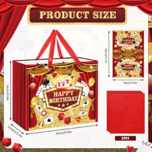 Large Casino Birthday Favor Gift Bags with Card Tissue Paper Red Happy Birthday Treat Gift Bags Las Vegas Poker Themed Gift Wrapping Paper Bag for Men Women Christmas Casino Birthday Party Decorations Supplies