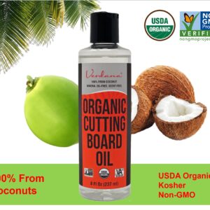 Verdana Organic Cutting Board Oil – Food Grade Kosher Non-GMO – 100% Coconut Derived & Vegan - Butcher Block Oil & Conditioner and Polish for All Wood – NO Mineral Oil Involved – 8 Fl Oz