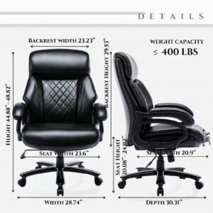 COLAMY Big and Tall Office Chair 400lbs, Heavy Duty Wide Desk Chair with Extra Wide Seat, High Back Leather Computer Executive Chair-Diamond Black