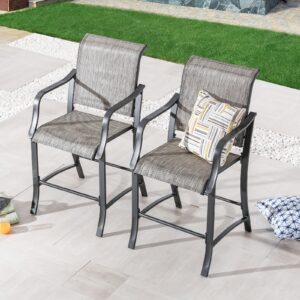 Generic WISLEY 2 Piece Outdoor Bar Stools,Textilene Fabric and Sturdy Steel Frame,All Weather Patio Chairs for Backyard poolside Garden(Grey)