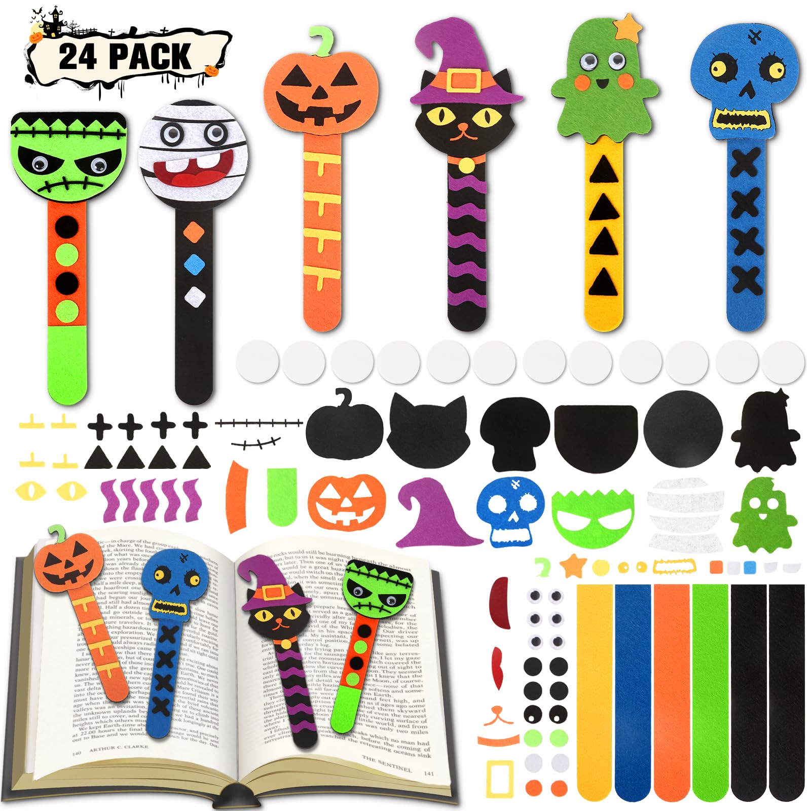 24pcs Halloween Bookmarks DIY Gifts Halloween Party Favors,Halloween Crafts For Kids Ages 4-8,Classroom Prizes Crafts Supplies,Halloween Trick or Treating Goodie,Treat Bags Gifts Fillers Bulk