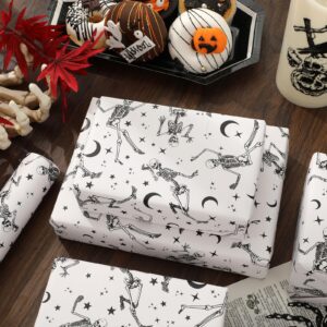 JarThenaAMCS Halloween Wrapping Paper - Mini Roll - 17 Inch x 32.8 Ft Dancing Skeleton Gift Wrap Paper Spooky Art Paper for DIY Crafts Home Party Supplies