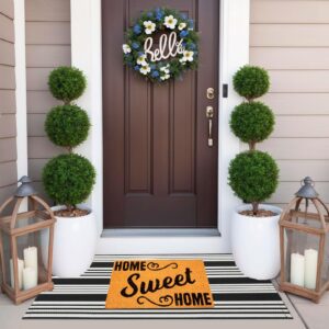 Striped Rug Outdoor Porch Rug Black Striped 23.5x51 inches Washable Layered Outdoor Doormat Front Door Mat Cotton Striped Outdoor Rug for Front Door Entryway Patio Laundry Kitchen