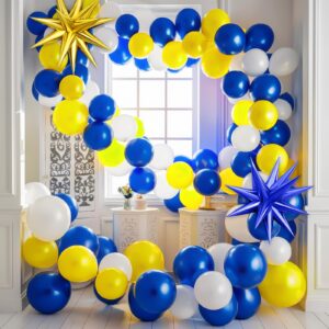 Blue Yellow Balloon Arch Kit, Royal Blue and Yellow White Balloons Garland Kit with 4D Foil Star Balloons, Yellow Blue Balloon for Baby Shower Anniversary Birthday Wedding Graduation Party Decoration