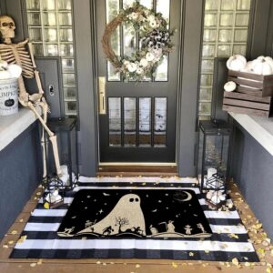 Ideasonna Halloween Spooky Ghost Door Mat Decor, Halloween Outdoor Welcome Mat, Halloween Doormat, Halloween Mats Outdoor Rugs Indoor, Black, 17" x 30"