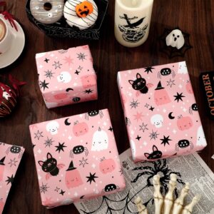 JarThenaAMCS Halloween Wrapping Paper - Mini Roll - 17 Inch x 32.8 Ft Ghost Spider Bat Gift Wrap Paper Pink Art Paper for DIY Crafts Home Party Supplies