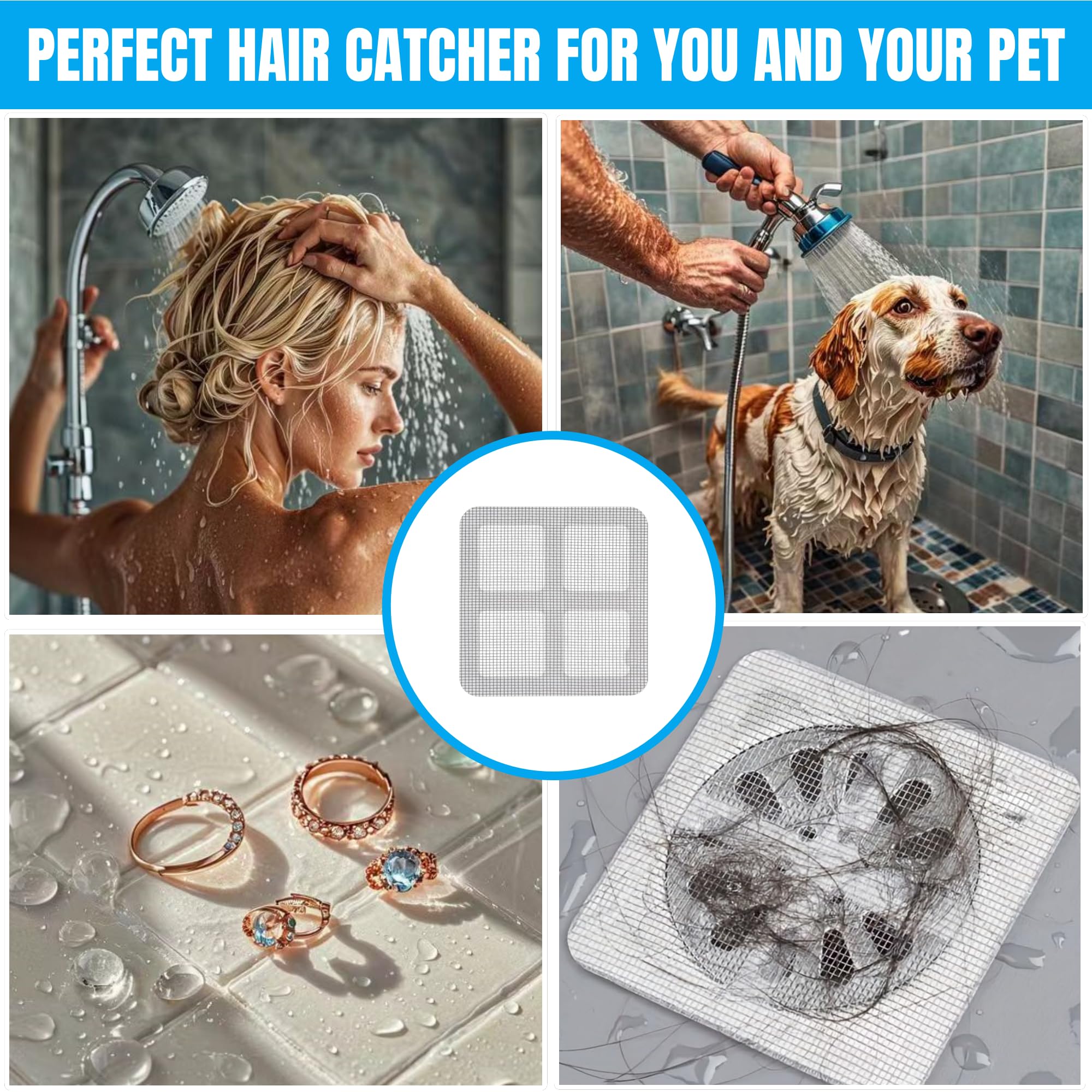 50 Pcs Shower Drain Hair Catcher Disposable, 4" X 4" Shower Drain Cover Mesh Stickers Easy to Install and Clean Suit for Bathtub, Bathroom, Kitchen and Laundry