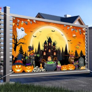 Avezano Happy Halloween Banner Spooky Halloween Backdrop Trick or Treat Halloween Banner Halloween Party Decorations Kids Outdoor 70.8x43.3 inch, Orange