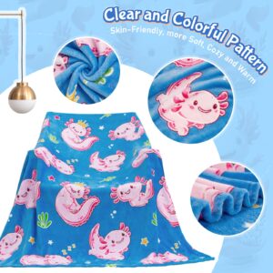 Glow in The Dark Axolotl Blankets,Throw Blanket Toys Gifts for 3 4 5 6 7 8 9 10 Years Old Kids Boys Girls,Soft Cute Glowing Blanket Present for Birthday Christmas Easter Valentines, 60"x50"