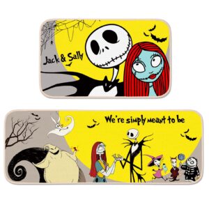 jack sally kitchen mats set of 2 halloween decorations indoor christmas nightmare decor kitchen rugs floor doormat bathroom low-profile for holiday home before party outdoor ornaments (multicolor)