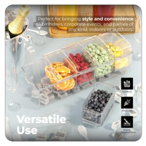 Prime Home Direct Ice Chilled Condiment Caddy | 5 Containers & Lids | Hosting Party Supplies Serving Tray Platter | Buffet, Food Server, Fruit, Garnish, Mimosa, Salad, Taco Bar Accessories Organizer