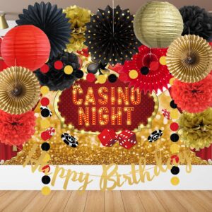 Red Black Gold Birthday Party Decorations Paper Lanterns Pom Poms Flowers Fans Casino Theme Party Decorations for Birthday Wedding Anniversary Bridal Shower Bachelorette Baby Shower Party