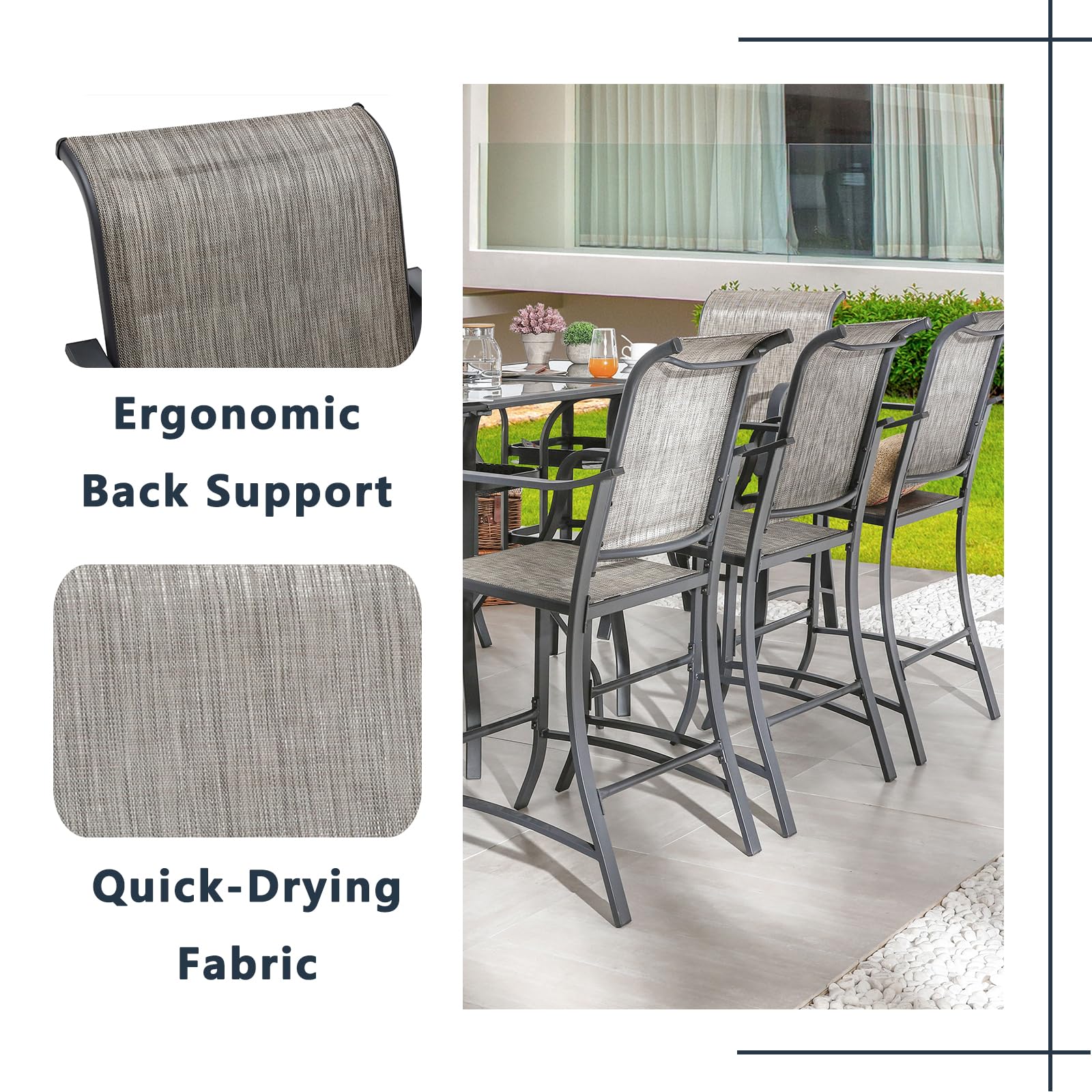 Generic WISLEY 2 Piece Outdoor Bar Stools,Textilene Fabric and Sturdy Steel Frame,All Weather Patio Chairs for Backyard poolside Garden(Grey)